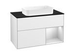 Villeroy und Boch Finion Waschtischunterschrank F252MTGF 100x60,3cm, Abdeckplatte black matt, Regal rechts White matt lacquer, Glossy white lacquer