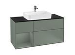 Villeroy und Boch Finion Waschtischunterschrank G412GMGM 120cm, Abdeckplatte black matt, Emotion, Regal links Olive Matt Lacquer, Olive Matt Lacquer
