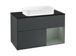Villeroy und Boch Finion Waschtischunterschrank F252GMHG 100x60,3cm, Abdeckplatte black matt, Regal rechts Olive Matt Lacquer, Midnight Blue Matt Lacquer