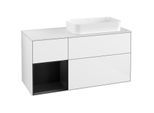 Villeroy und Boch Finion Waschtischunterschrank F271PDGF 120cm, Abdeckplatte white matt, Regal links Black matt lacquer, Glossy white lacquer