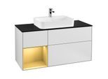 Villeroy und Boch Finion Waschtischunterschrank F412HFMT 120cm, Abdeckplatte black matt, Regal links Gold matt, White matt lacquer