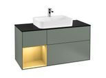 Villeroy und Boch Finion Waschtischunterschrank F412HFGM 120cm, Abdeckplatte black matt, Regal links Gold matt, Olive Matt Lacquer