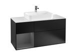 Villeroy und Boch Finion Waschtischunterschrank F411GKPD 120cm, Abdeckplatte white matt, Regal links Anthracite matt, Black matt lacquer