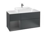 Villeroy und Boch Finion Waschtischunterschrank G411GKHG 120cm, Abdeckplatte white matt, Emotion, Regal links Anthracite matt, Midnight Blue Matt Lacquer