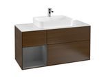 Villeroy und Boch Finion Waschtischunterschrank F411GKGN 120cm, Abdeckplatte white matt, Regal links Anthracite matt, Walnut veneer