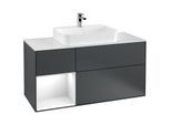 Villeroy und Boch Finion Waschtischunterschrank F411GFHG 120cm, Abdeckplatte white matt, Regal links Glossy white lacquer, Midnight Blue Matt Lacquer