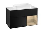 Villeroy und Boch Finion Waschtischunterschrank G251PCPD 100cm, Abdeckplatte white matt, Emotion, Regal rechts Oak Veneer, Black matt lacquer