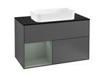 Villeroy und Boch Finion Waschtischunterschrank G242GMGK 100cm, Abdeckplatte black matt, Emotion, Regal links Olive Matt Lacquer, Anthracite matt