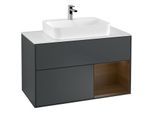 Villeroy und Boch Finion Waschtischunterschrank G371GNHG 100cm, Abdeckplatte white matt, Emotion, Regal rechts Walnut veneer, Midnight Blue Matt Lacquer