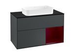 Villeroy und Boch Finion Waschtischunterschrank G252HBHG 100cm, Abdeckplatte black matt, Emotion, Regal rechts Peony, Midnight Blue Matt Lacquer