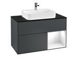 Villeroy und Boch Finion Waschtischunterschrank G372GFHG 100cm, Abdeckplatte black matt, Emotion, Regal rechts Glossy white lacquer, Midnight Blue Matt Lacquer