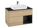 Villeroy und Boch Finion Waschtischunterschrank G372PDPC 100cm, Abdeckplatte black matt, Emotion, Regal rechts Black matt lacquer, Oak Veneer