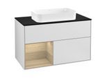 Villeroy und Boch Finion Waschtischunterschrank G242PCMT 100cm, Abdeckplatte black matt, Emotion, Regal links Oak Veneer, White matt lacquer