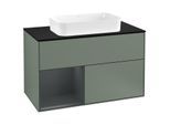 Villeroy und Boch Finion Waschtischunterschrank G242HGGM 100cm, Abdeckplatte black matt, Emotion, Regal links Midnight Blue Matt Lacquer, Olive Matt Lacquer