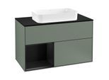 Villeroy und Boch Finion Waschtischunterschrank G242PDGM 100cm, Abdeckplatte black matt, Emotion, Regal links Black matt lacquer, Olive Matt Lacquer