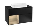 Villeroy und Boch Finion Waschtischunterschrank G242PCPD 100cm, Abdeckplatte black matt, Emotion, Regal links Oak Veneer, Black matt lacquer