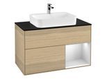 Villeroy und Boch Finion Waschtischunterschrank F372MTPC 100cm, Abdeckplatte black matt, Regal rechts White matt lacquer, Oak Veneer