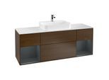Villeroy und Boch Finion Waschtischunterschrank G451HGGN 160cm, Abdeckplatte white matt, Emotion, Regale Midnight matt lacquer, Walnut veneer