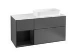 Villeroy und Boch Finion Waschtischunterschrank G271PDGK 120cm, Abdeckplatte white matt, Emotion, Regal links Black matt lacquer, Anthracite matt