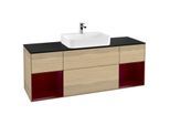 Villeroy und Boch Finion Waschtischunterschrank G452HBPC 160cm, Abdeckplatte black matt, Emotion, Regale Peony matt lacquer, Oak Veneer