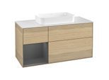 Villeroy und Boch Finion Waschtischunterschrank F291GKPC 120cm, Abdeckplatte white matt, Regal links Anthracite matt, Oak Veneer