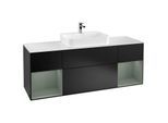 Villeroy und Boch Finion Waschtischunterschrank F451GMPD 160x60,3cm, Abdeckplatte white matt, Regale Olive matt lacquer, Black matt lacquer