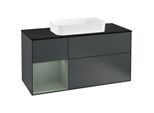 Villeroy und Boch Finion Waschtischunterschrank F292GMHG 120cm, Abdeckplatte black matt, Regal links Olive Matt Lacquer, Midnight Blue Matt Lacquer