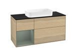 Villeroy und Boch Finion Waschtischunterschrank F292GMPC 120cm, Abdeckplatte black matt, Regal links Olive Matt Lacquer, Oak Veneer