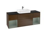 Villeroy und Boch Finion Waschtischunterschrank F452GMGN 160x60,3cm, Abdeckplatte black matt, Regale Olive matt lacquer, Walnut veneer