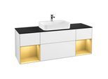 Villeroy und Boch Finion Waschtischunterschrank F452HFGF 160x60,3cm, Abdeckplatte black matt, Regale Gold matt lacquer, Glossy white lacquer