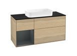 Villeroy und Boch Finion Waschtischunterschrank F292HGPC 120cm, Abdeckplatte black matt, Regal links Midnight Blue Matt Lacquer, Oak Veneer