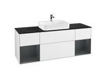 Villeroy und Boch Finion Waschtischunterschrank F452HGGF 160x60,3cm, Abdeckplatte black matt, Regale Midnight matt lacquer, Glossy white lacquer
