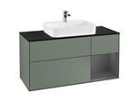 Villeroy und Boch Finion Waschtischunterschrank G422GKGM 120cm, Abdeckplatte black matt, Emotion, Regal rechts Anthracite matt, Olive Matt Lacquer