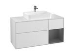 Villeroy und Boch Finion Waschtischunterschrank G421GKMT 120cm, Abdeckplatte white matt, Emotion, Regal rechts Anthracite matt, White matt lacquer