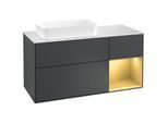 Villeroy und Boch Finion Waschtischunterschrank F281HFHG 120cm, Abdeckplatte white matt, Regal rechts Gold matt, Midnight Blue Matt Lacquer