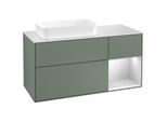 Villeroy und Boch Finion Waschtischunterschrank F281MTGM 120cm, Abdeckplatte white matt, Regal rechts White matt lacquer, Olive Matt Lacquer