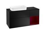 Villeroy und Boch Finion Waschtischunterschrank F282HBPD 120cm, Abdeckplatte black matt, Regal rechts Peony, Black matt lacquer