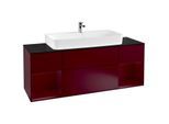 Villeroy und Boch Finion Waschtischunterschrank G212HBHB 160cm, Abdeckplatte black matt, Emotion, Regale Peony matt lacquer, Peony Matt