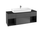 Villeroy und Boch Finion Waschtischunterschrank G212PDGK 160cm, Abdeckplatte black matt, Emotion, Regale Black matt lacquer, Anthracite matt
