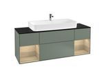 Villeroy und Boch Finion Waschtischunterschrank G212PCGM 160cm, Abdeckplatte black matt, Emotion, Regale Oak Veneer, Olive Matt Lacquer