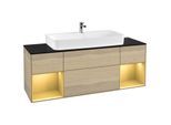 Villeroy und Boch Finion Waschtischunterschrank F212HFPC 160cm, Abdeckplatte black matt, Regale Gold matt lacquer, Oak Veneer