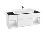 Villeroy und Boch Finion Waschtischunterschrank F212MTGF 160cm, Abdeckplatte black matt, Regale White matt lacquer, Glossy white lacquer
