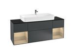 Villeroy und Boch Finion Waschtischunterschrank F212PCHG 160cm, Abdeckplatte black matt, Regale Oak Veneer, Midnight Blue Matt Lacquer