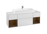 Villeroy und Boch Finion Waschtischunterschrank F211GNMT 160cm, Abdeckplatte white matt, Regale Walnut veneer, White matt lacquer