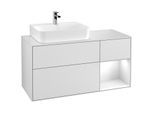 Villeroy und Boch Finion Waschtischunterschrank G151GFMT 120cm, Abdeckplatte white matt, Emotion, Regal links Glossy white lacquer, White matt lacquer