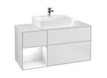 Villeroy und Boch Finion Waschtischunterschrank F161GFMT 120cm, Abdeckplatte white matt, Regal links Glossy white lacquer, White matt lacquer