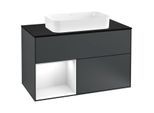 Villeroy und Boch Finion Waschtischunterschrank F242GFHG 100x60,3cm, Abdeckplatte black matt, Regal links Glossy white lacquer, Midnight Blue Matt Lacquer