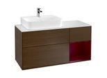 Villeroy und Boch Finion Waschtischunterschrank G151HBGN 120cm, Abdeckplatte white matt, Emotion, Regal links Peony, Walnut veneer