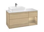 Villeroy und Boch Finion Waschtischunterschrank G151PCPC 120cm, Abdeckplatte white matt, Emotion, Regal links Oak Veneer, Oak Veneer