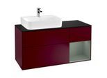 Villeroy und Boch Finion Waschtischunterschrank G152GMHB 120cm, Abdeckplatte black matt, Emotion, Regal links Olive Matt Lacquer, Peony Matt